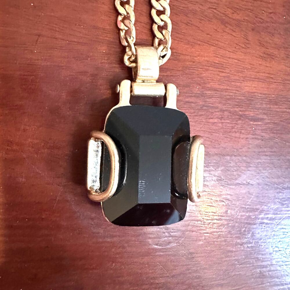 Kenneth Cole Pendant Necklace 34" 36" Long Chain Black Gold tone Costume Jewelry